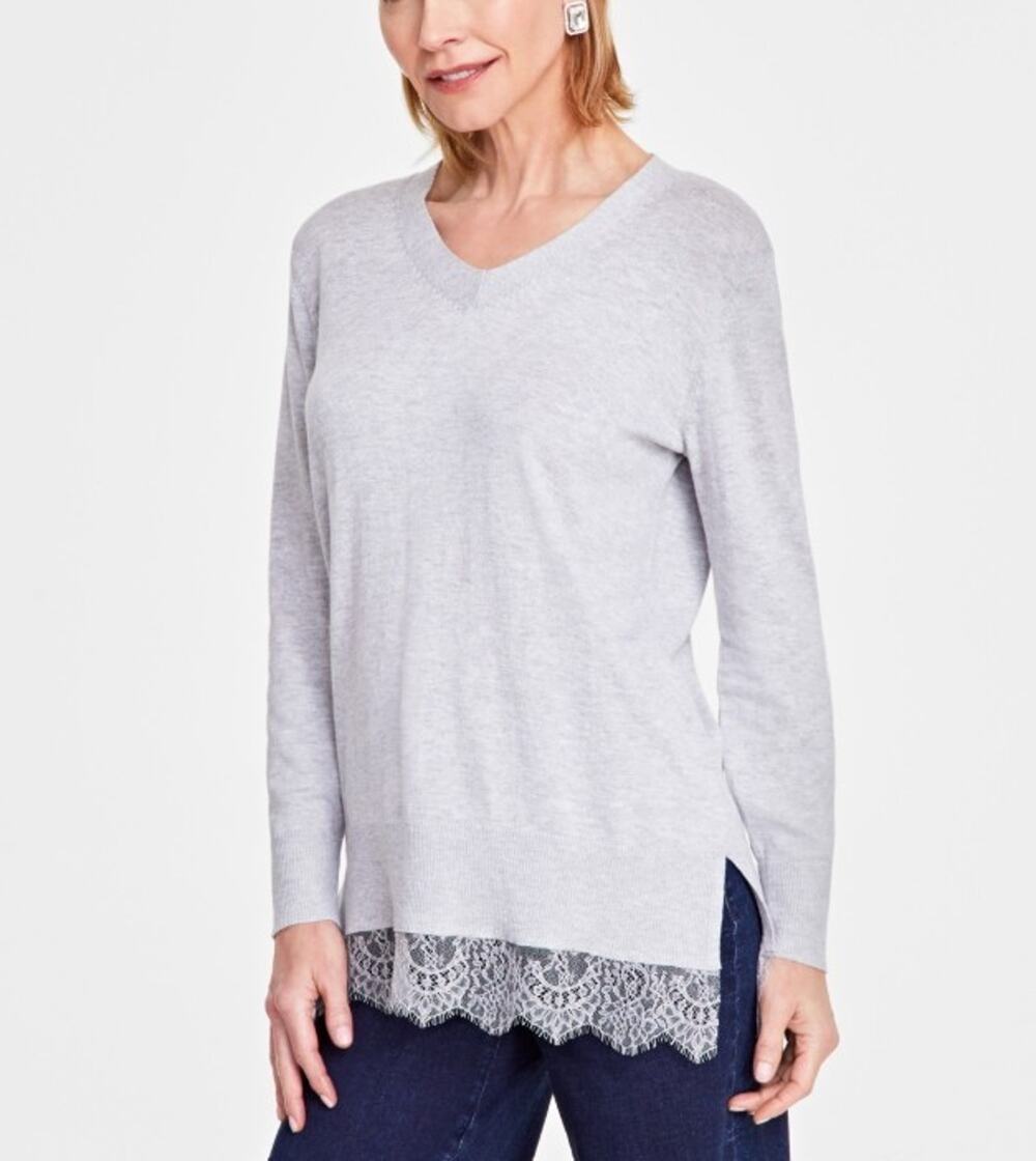 Inc International Concepts Women's Lace-Trim Tunic Sweater Size L
